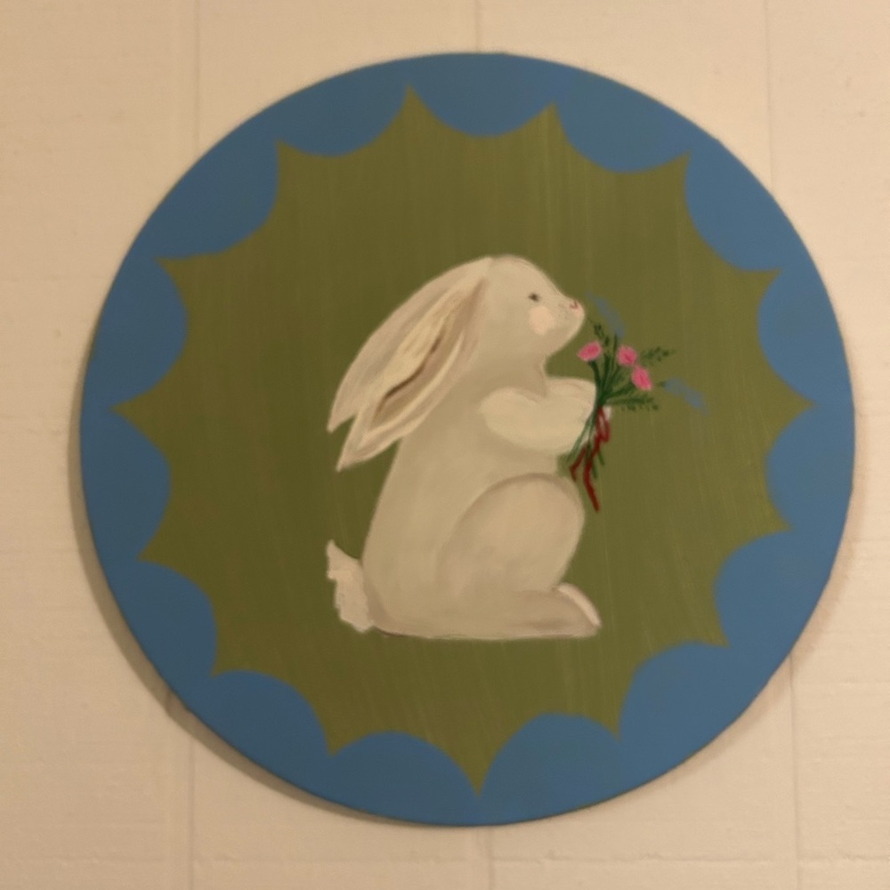 Blue and Green Circular Art & Decals with Whimsical Bunny